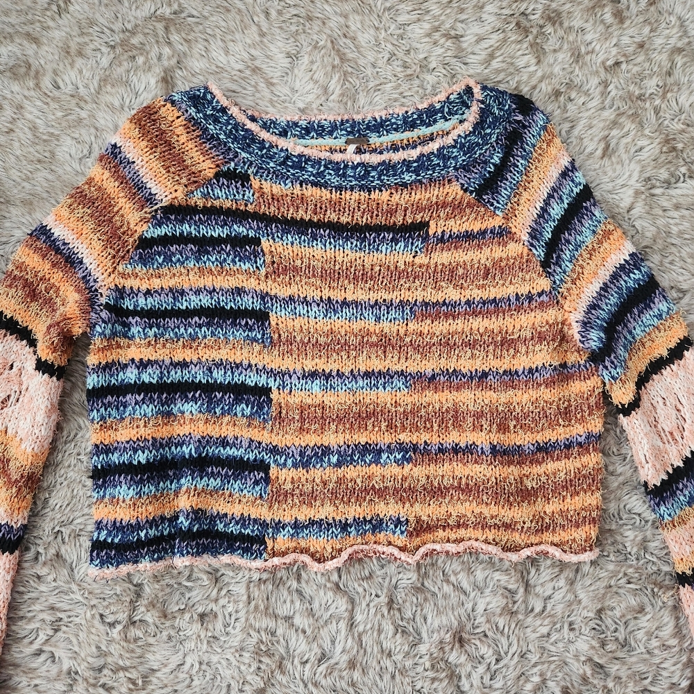 Free People Butterfly Mixed Stripe Cotton Blend Sweater Women's - Picture 5 of 11
